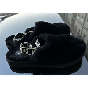 UGG Women's Fluff Yeah Slides Slippers Slides Black Fur Size 5
